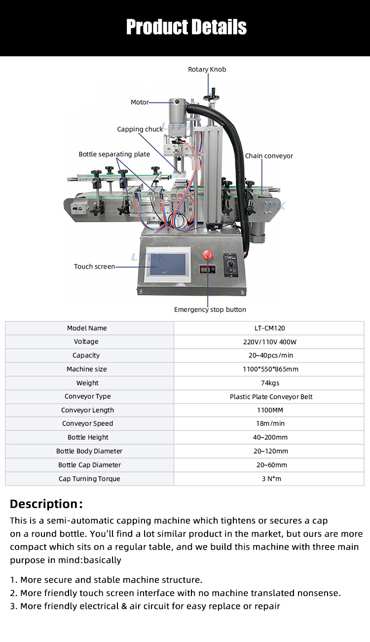 Shampoo Bottle Automatic Linear Capping Machine With Conveyor.jpg